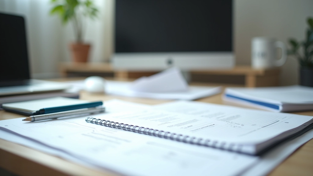 Editorial workspace with multiple reference materials, notebooks, and research documentation organized for accuracy checking